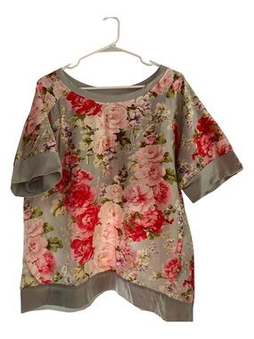 NWT 🍒 Cherry Betty Floral Short-Sleeve Blouse in Gray and Pink -XL